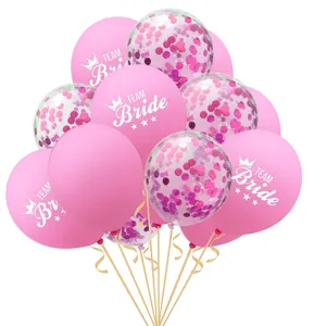 Pink Team Bride balloon set with gold confetti and ribbons for wedding party decor