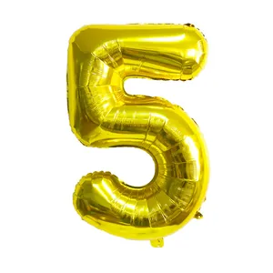 Ballon chiffre 5 en aluminium doré de 32 pouces pour décoration anniversaire