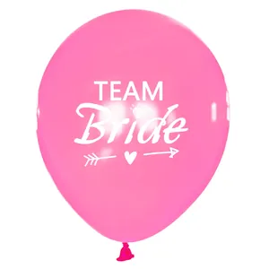 Pink latex party balloon with white Team Bride text and diamond icons for bridal showers
