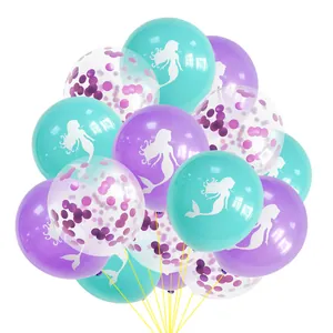 Mermaid party balloon set with teal, purple, and sequin latex balloons for birthdays