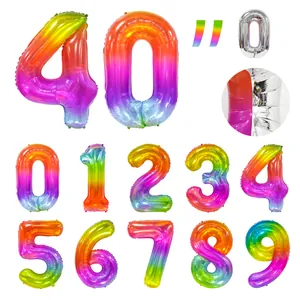 Grands ballons chiffre 40 arc-en-ciel de 40 pouces pour décoration de fête d'anniversaire