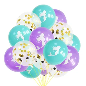 Detail of mermaid balloons with sequins and silhouette prints for birthday parties