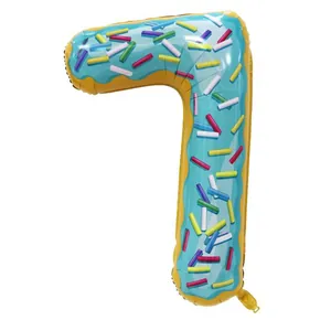 40-inch donut-themed number 7 foil balloon with blue frosting and sprinkles for party decor