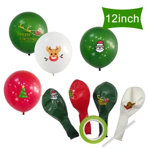 12-inch thickened Christmas balloons with Santa and reindeer prints in red and green colors