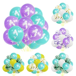Detailed set of mermaid party balloons featuring sequins and mermaid silhouettes