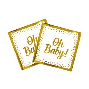 Tovaglioli Oh Baby! con lamina d'oro e pois metallizzati per decorazioni baby shower