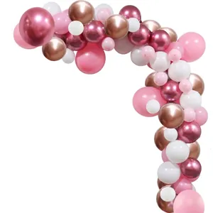L-shaped rose gold and pink balloon arch kit for wedding and party decorations