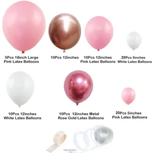 75pcs rose gold balloon arch kit with pink and white latex balloons in three sizes