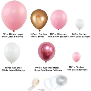 Rose gold and pink balloon arch kit with various sizes and decorative glue dots
