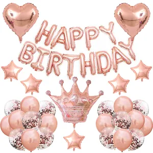 Roségoud Goud Happy Birthday Letter Folieballonnen Kroon Ster Hart Vormen Latex Confetti Ballonnen Party Decoraties