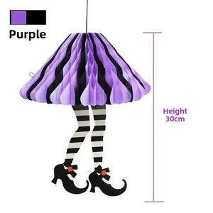 Ombrello a nido d'ape Halloween viola da 30 cm con gambe di strega e scarpe nere