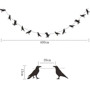 Detailed view of 400cm Halloween black crow garland with specific size annotations