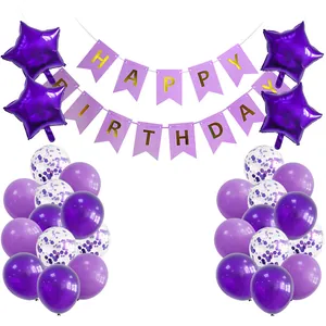 Lila Geburtstag Party Dekoration Set Aluminiumfolie Stern Ballons Latex Konfetti Ballons Banner Für Festliche Feier