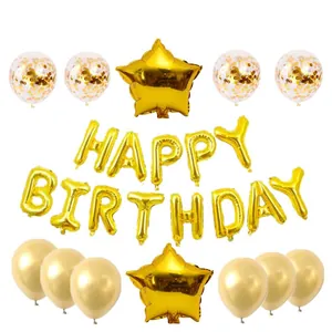 Kit ballons Happy Birthday dorés avec étoiles et confettis pour décoration de fête