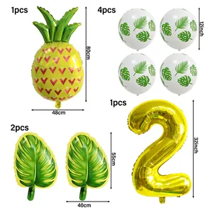 Set de fête Hawaii avec ballons en aluminium ananas et ballons latex à motifs tropicaux
