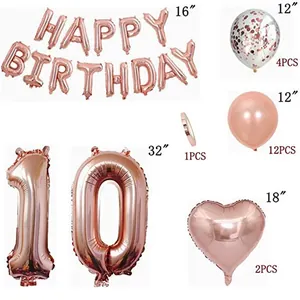 Σετ γενεθλίων rose gold με μπαλόνια 10ης επετείου και λάτεξ με κομφετί