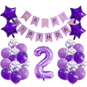 Detail zum lila 2. Geburtstag Deko-Set mit Sternballons und Happy Birthday Banner