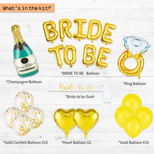 Set di palloncini Bride to Be dorati con champagne e anello per addio al nubilato