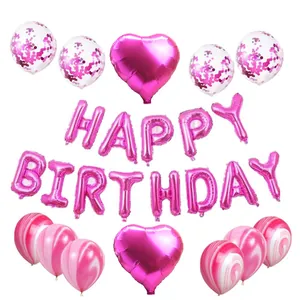 Kit ballons anniversaire rose avec lettres happy birthday cœurs et ballons à paillettes