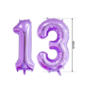 Ballons chiffre 13 en aluminium violet métallisé de 40 pouces pour décoration