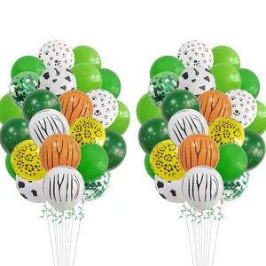 Globos de Tema de Animales de la Selva Con Hojas Artificiales Tigre Leopardo Cebra Vaca Pata Lentejuelas Para Decoración de Fiesta de Cumpleaños