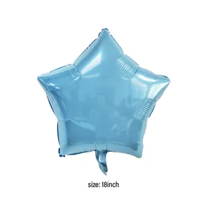 Detailed view of 18-inch light blue star-shaped foil balloon with metallic finish