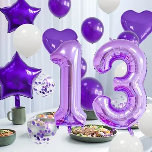 Set de ballons 13e anniversaire violet et blanc avec ballons chiffres pour décoration
