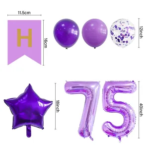 Lila Happy Birthday Deko-Set mit Ballons, Sternfolie und Nummer 75 Folienballons