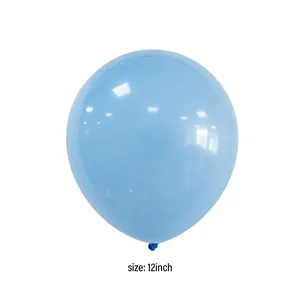 Detailed view of 12-inch light blue latex balloon with size label for birthday decoration