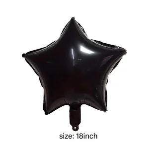Detail view of an 18-inch black star-shaped foil balloon with metallic finish