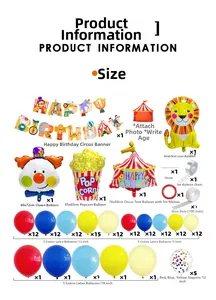 Circus party kit featuring Happy Birthday banner, lion foil balloons and latex balloons