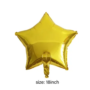 Detailed view of an 18-inch gold star-shaped foil balloon with reflective metallic finish