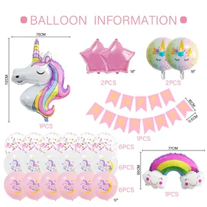 Unicorn birthday party kit with balloons, star shapes and happy birthday banner set