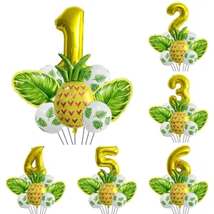 Kit de Ballons de Fête Hawaïenne Tropicale Chiffre Doré Ananas Feuilles de Monstera Ballons en Latex Pour Anniversaire Été