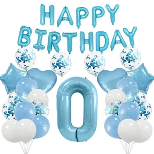 Blue and white 1st birthday balloon set with numbers and happy birthday letters