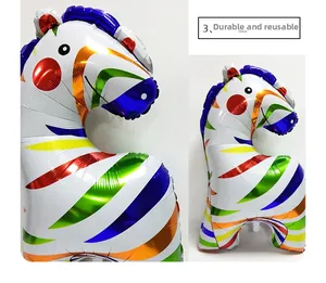 Detail of durable and reusable zebra foil balloon for circus themed birthday party decoration