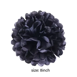 Detailed 8-inch black tissue paper pom pom for birthday and party decorations