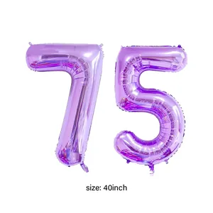 Detailansicht der 40 Zoll großen lila Folienballons mit den Nummern 7 und 5