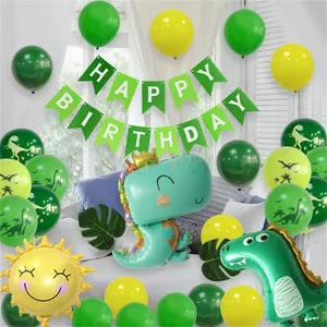 Set de fête d'anniversaire dinosaure avec bannière Happy Birthday et ballons alu