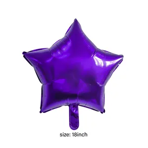 Detail eines 18 Zoll großen violetten Sternballons aus Folie mit glänzender Metalloberfläche