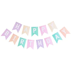 Colorful macaron pastel Happy Birthday banner for sweet doughnut theme party decoration