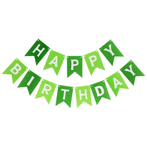 Bannière Happy Birthday en papier épais vert pour décoration de fête d'anniversaire dino