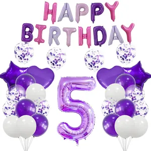 Détails du kit de ballons d'anniversaire violets pour 5 ans avec aluminium et latex