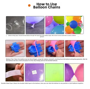 Guide for balloon arch strip, tying tool, and glue dots for circus birthday parties
