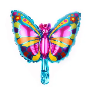 Colorful butterfly foil balloon with blue wings and floral details for party decor
