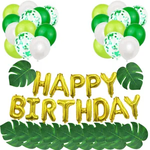 Décoration de Ballon de Fête d'Anniversaire Safari dans la Jungle Or Or Rose Ballons en Aluminium Happy Birthday Ballons en Latex et Feuilles de Palmier Artificielles