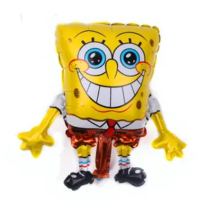 Macro detail of SpongeBob foil balloon showing iconic facial features and shiny texture