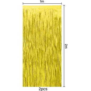 Set of two gold metallic tinsel curtains for party backgrounds each measuring 1m by 2m
