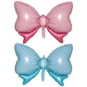 Large Bow Tie Aluminum Foil Balloon Polka Dot Mylar Balloon For Birthday Wedding Party Decoration Pink Blue