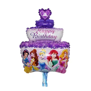 Detail of 3-tier cake foil balloon with Disney Princess printing and Happy Birthday text